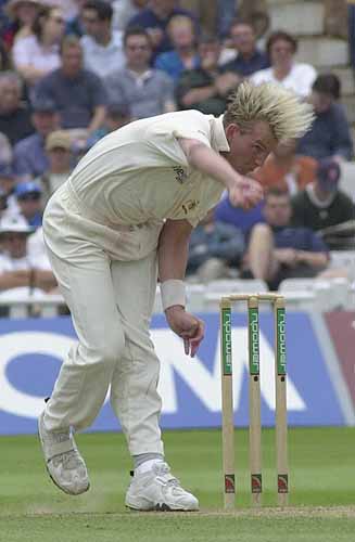 Brett Lee in hair raising bowling spell from
                                              the City End
England v Australia, The Ashes Ist npower Test, Edgbaston, 5-9 July 2001